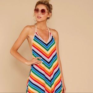 Judith March Rainbow Stripe Halter Maxi Dress